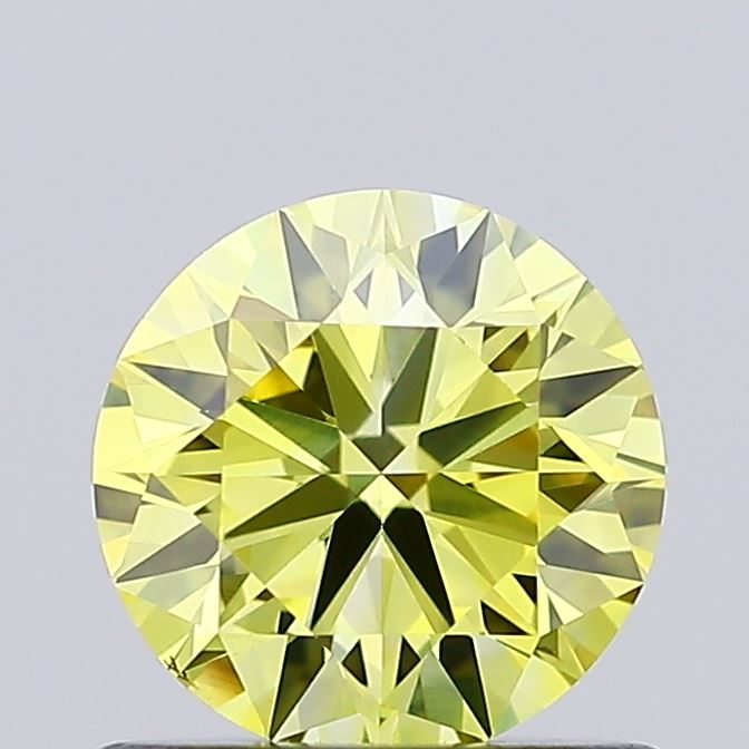 Actual 0.78 carat Intense Yellow Round lab-grown diamond