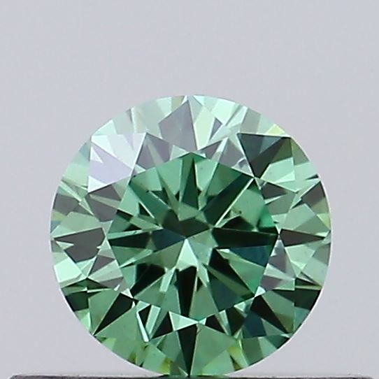 Actual 0.34 carat Fancy Vivid Green Round lab-grown diamond