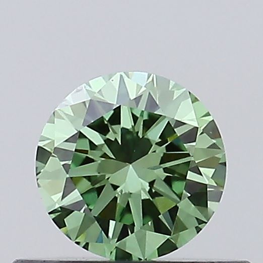Actual 0.38 carat Fancy Vivid Green Round lab-grown diamond