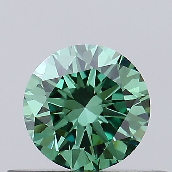 Actual 0.37 carat Fancy Vivid Green Round lab-grown diamond