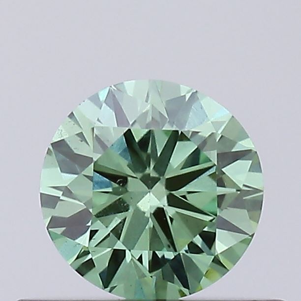 Actual 0.34 carat Fancy Vivid Green Round lab-grown diamond