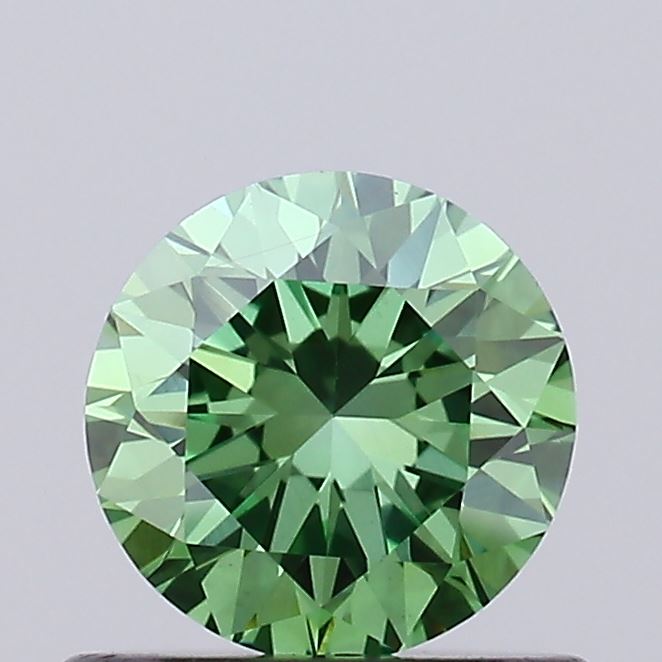 Actual 0.64 carat Vivid Green Round lab-grown diamond