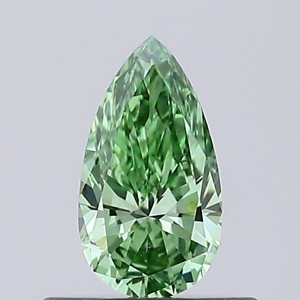 Actual 0.35 carat Fancy Vivid Green Pear lab-grown diamond