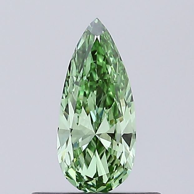 Actual 0.29 carat Fancy Vivid Green Pear lab-grown diamond