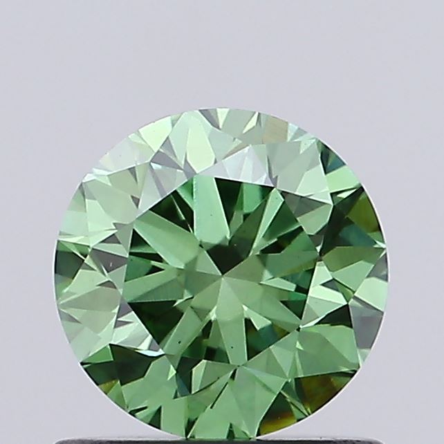 Actual 0.82 carat Vivid Green Round lab-grown diamond