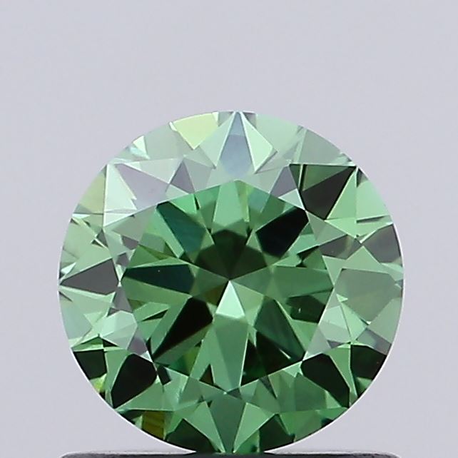 Actual 0.79 carat Vivid Green Round lab-grown diamond