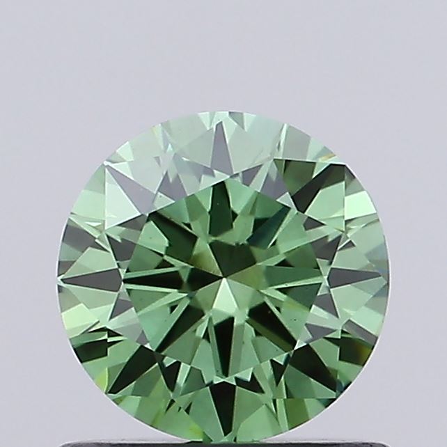 Actual 0.76 carat Vivid Green Round lab-grown diamond
