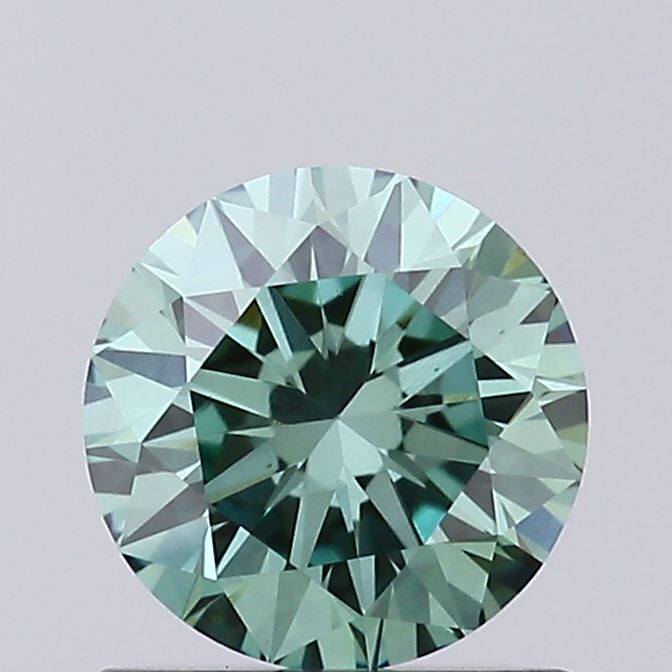 Actual 0.75 carat Vivid Green Round lab-grown diamond