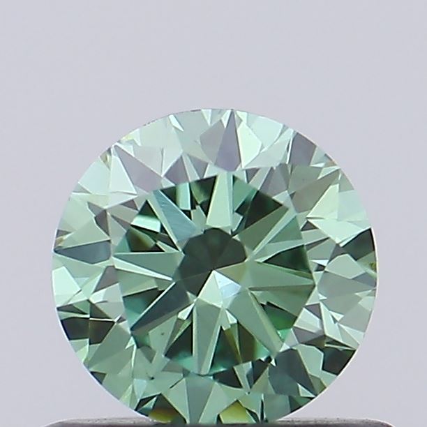 Actual 0.34 carat Fancy Vivid Green Round lab-grown diamond