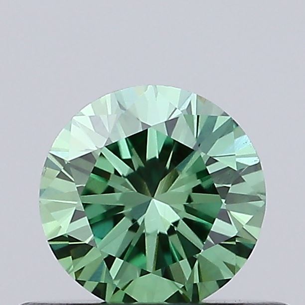 Actual 0.45 carat Fancy Vivid Green Round lab-grown diamond