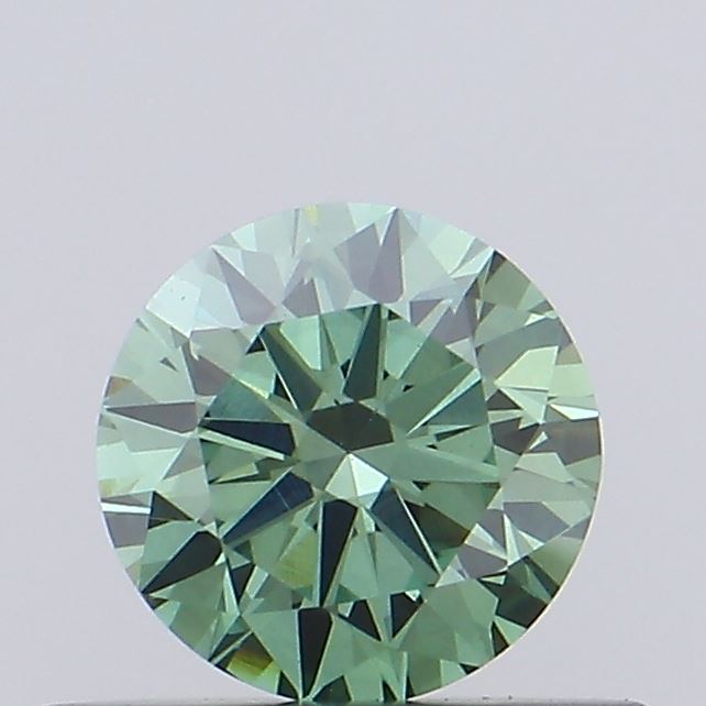 Actual 0.44 carat Vivid Green Round lab-grown diamond