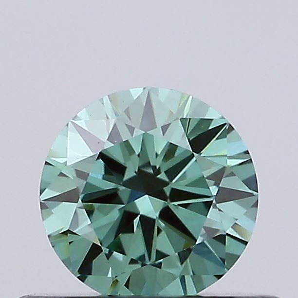 Actual 0.39 carat Vivid Green Round lab-grown diamond