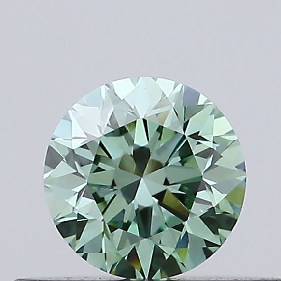 Actual 0.34 carat Fancy Vivid Green Round lab-grown diamond