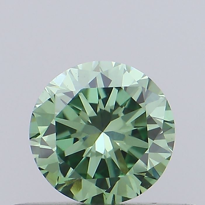 Actual 0.38 carat Fancy Vivid Green Round lab-grown diamond
