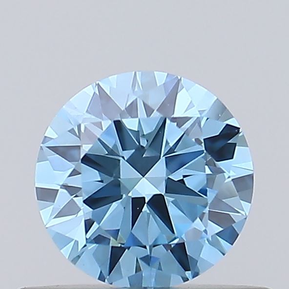 Actual 0.38 carat Fancy Vivid Blue Round lab-grown diamond