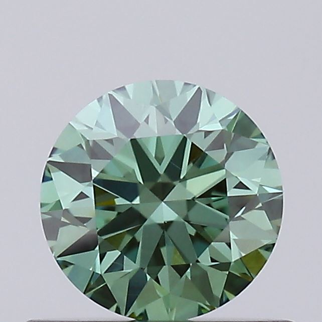 Actual 0.47 carat Vivid Green Round lab-grown diamond