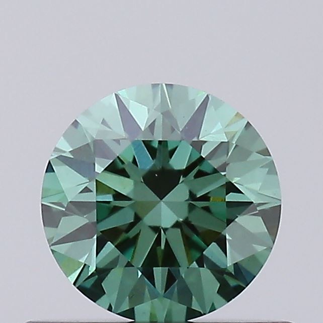 Actual 0.44 carat Vivid Green Round lab-grown diamond