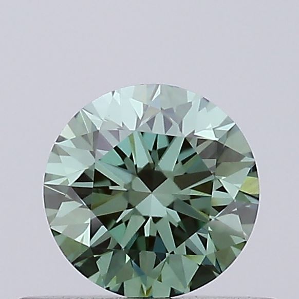 Actual 0.45 carat Fancy Vivid Green Round lab-grown diamond