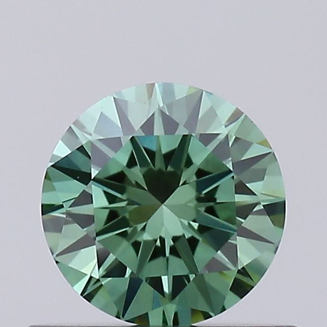 Actual 0.4 carat Fancy Vivid Green Round lab-grown diamond