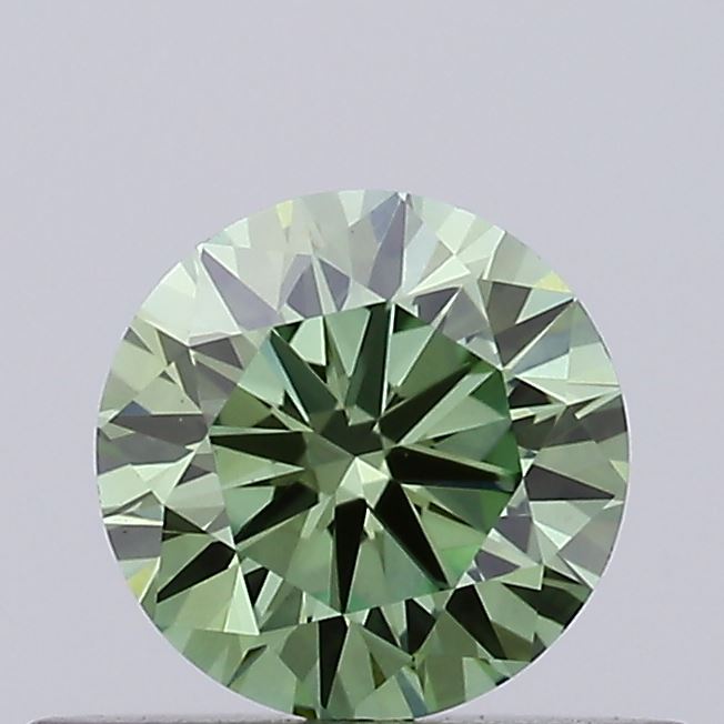 Actual 0.41 carat Vivid Green Round lab-grown diamond