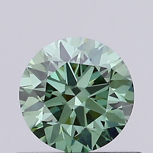 Actual 0.42 carat Vivid Green Round lab-grown diamond