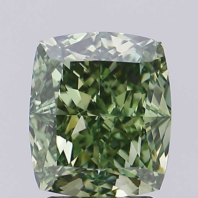 2.98 ct Cushion lab grown diamond Fancy Vivid Green VS1