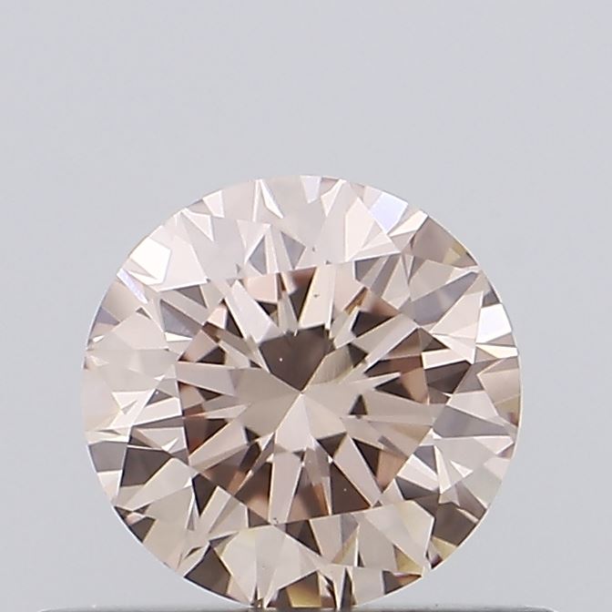 Actual 0.49 carat Fancy Intense Brownish Pink Round lab-grown diamond