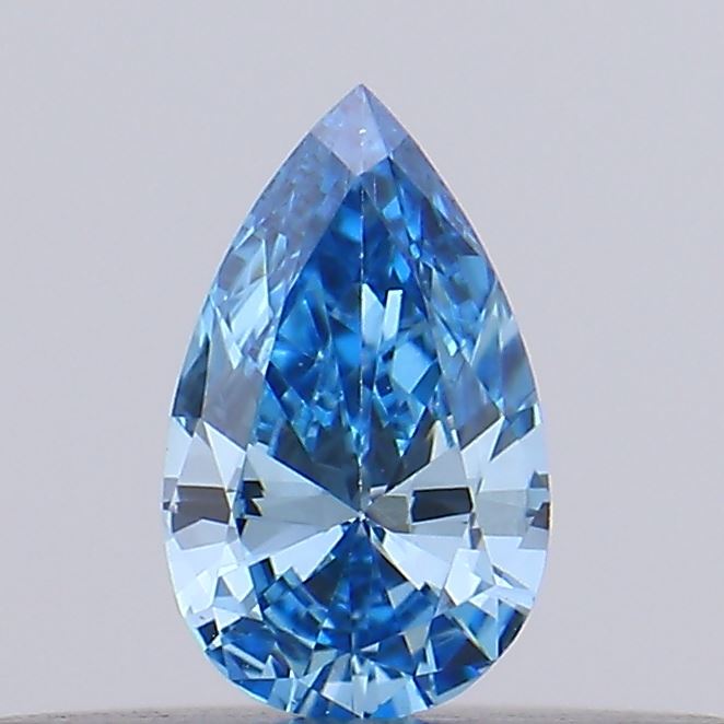 Actual 0.16 carat Vivid Blue Pear lab-grown diamond