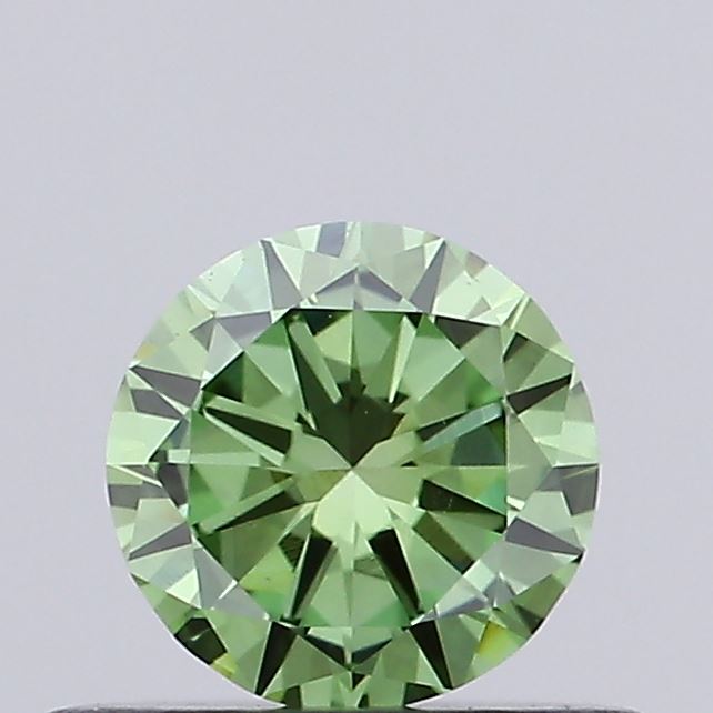 Actual 0.38 carat Fancy Vivid Green Round lab-grown diamond