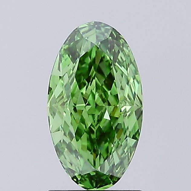 1.46 ct Oval lab grown diamond Fancy Vivid Green VVS2