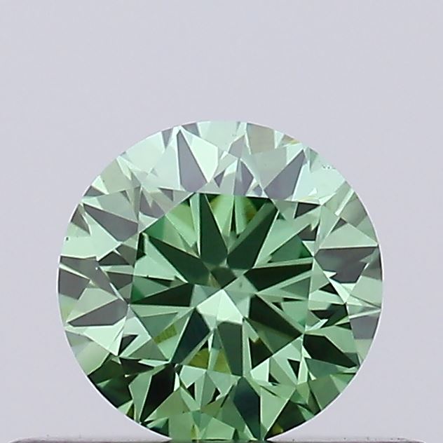 Actual 0.37 carat Fancy Vivid Green Round lab-grown diamond