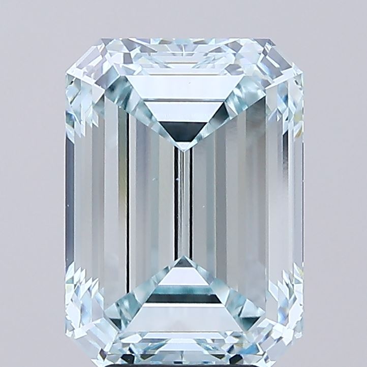 Emerald cut 5.01ct Fancy Intense GREENISH BLUE VS2
