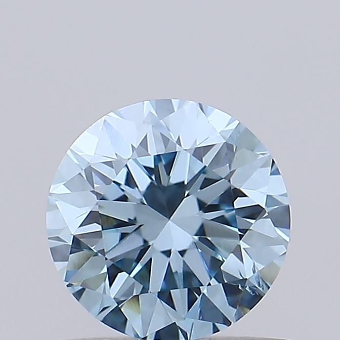 Actual 0.72 carat Vivid Blue Round lab-grown diamond