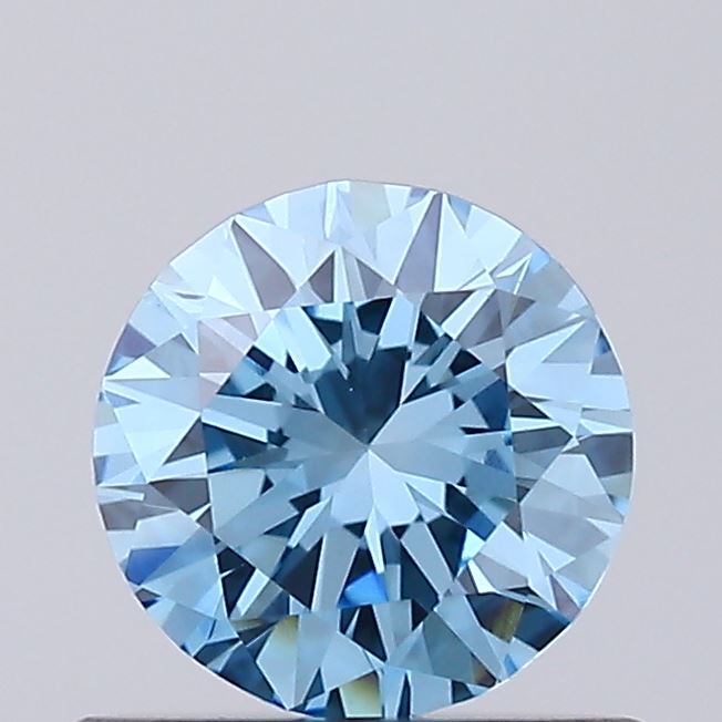 Actual 0.53 carat Fancy Vivid Blue Round lab-grown diamond
