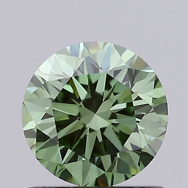 Actual 0.81 carat Vivid Green Round lab-grown diamond