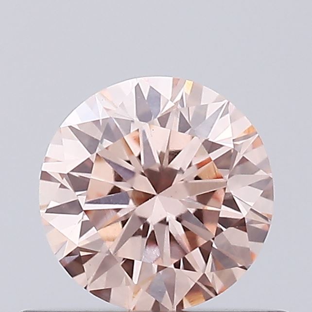 Actual 0.42 carat Light Orangy Pink Round lab-grown diamond