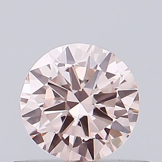 Actual 0.39 carat Light Orangy Pink Round lab-grown diamond