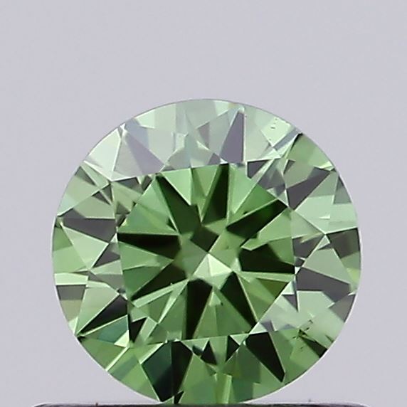 Actual 0.48 carat Vivid Green Round lab-grown diamond