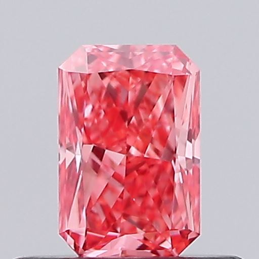 Actual 0.38 carat Fancy Vivid Pink Radiant lab-grown diamond